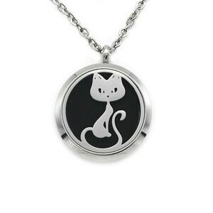Aromatherapy Essential Oil Diffuser Necklace Cat Stainless Steel